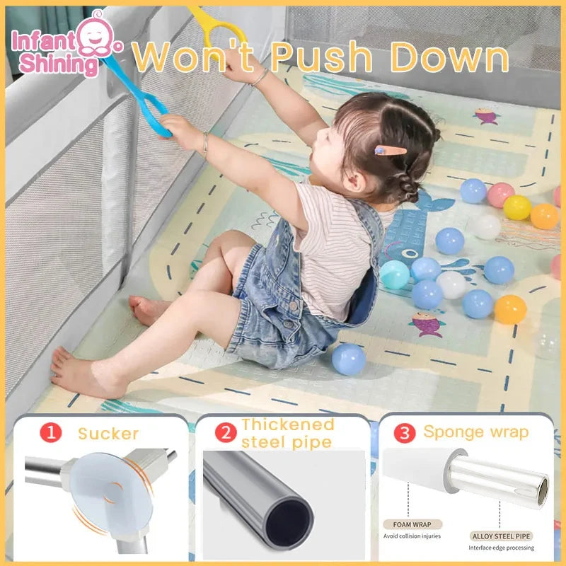 Infant Shining Children Playpen with Foam Protector Baby Playground Baby Safety Fence Kid Ball Pit Playpen for 0-6 Years Old Kid