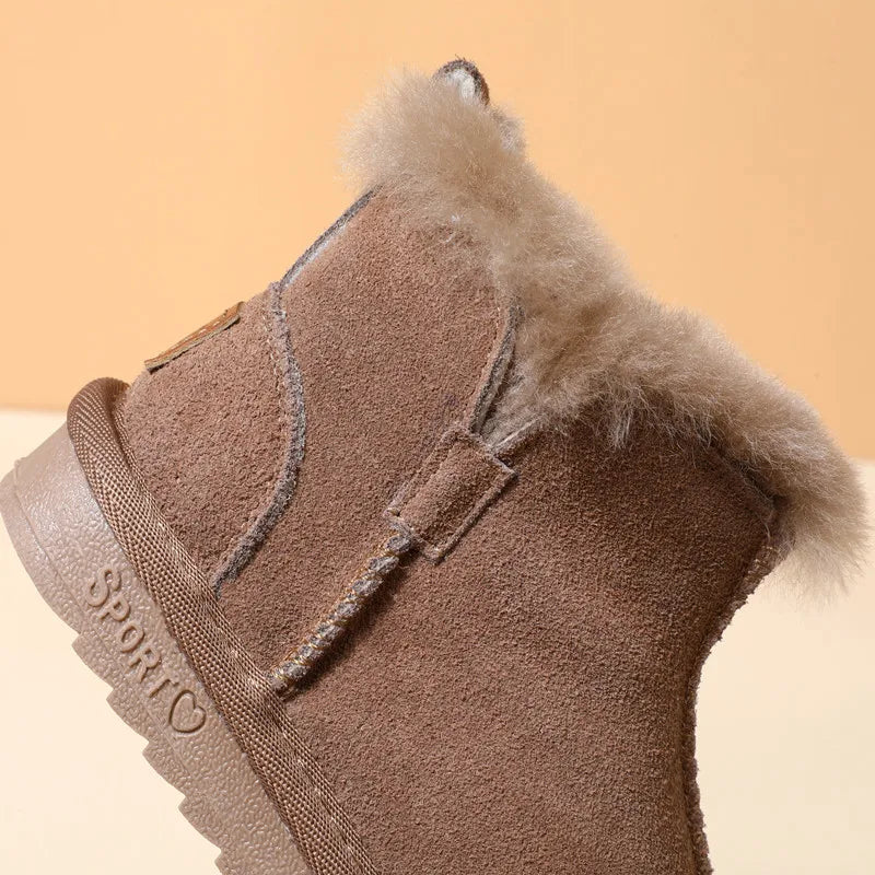 GT-CECD New Winter Children Snow Boots Genuine Leather Girls Boots Warm Plush Boy Shoes Fashion Kids Boots Baby Toddler Shoes