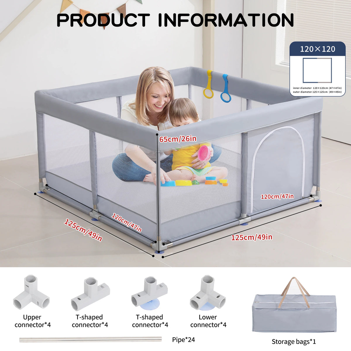 Infant Shining Children Playpen with Foam Protector Baby Playground Baby Safety Fence Kid Ball Pit Playpen for 0-6 Years Old Kid