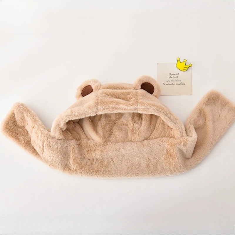 Baby Hat Autumn and Winter Boys' and Girls' Scarves in One Teddy Bear Plush Hat Winter Children's Plush Thickened Windproof Hat